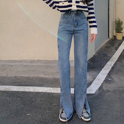 Jeans de Cintura Alta Estilo Coreano con Pierna Ancha - Image 6