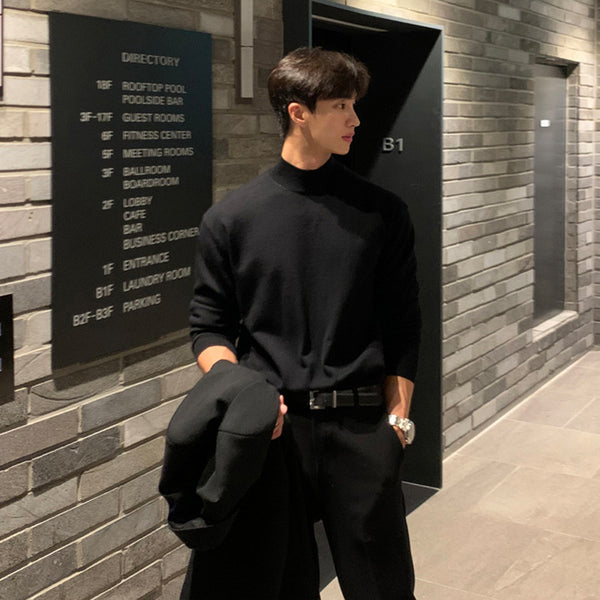 Suéter Mock Neck de Manga Larga Holgado para Hombre - Camiseta Base Casual