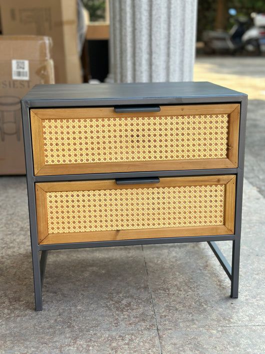 Gabinete Retro de Madera de Hierro y Ratán Tejido con Dos Cajones - Image 7