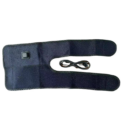 Black electric heating kneecap cover with hot compress massage, shown on a leg with a hand pressing the power button, indicating heat. - Image 4