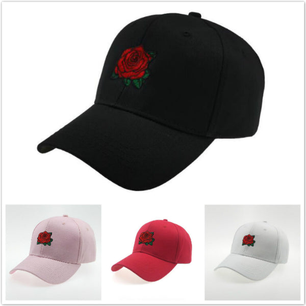 Gorra de Béisbol Negra con Rosa Bordada