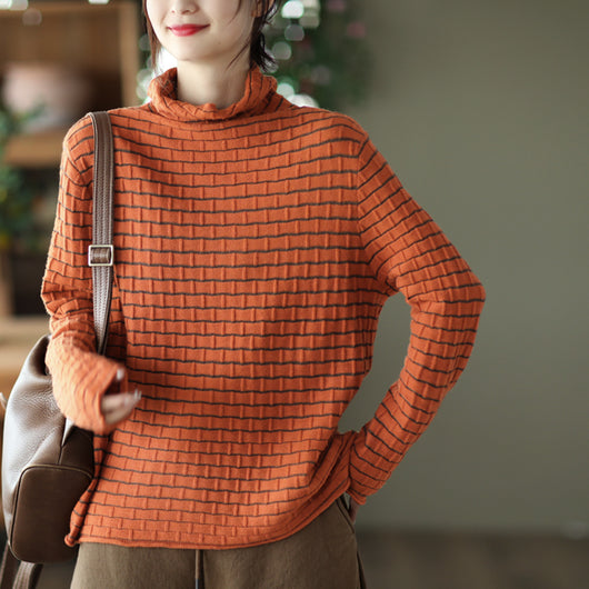 Blusa Cuello Alto Texturizada Retro para Mujer - Otoño Invierno - Image 4