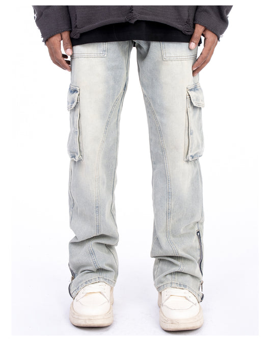 Pantalones Vaqueros Vintage Lavados con Cierre en Bota - Estilo Americano Casual - Image 2