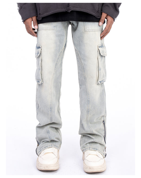 Pantalones Vaqueros Vintage Lavados con Cierre en Bota - Estilo Americano Casual