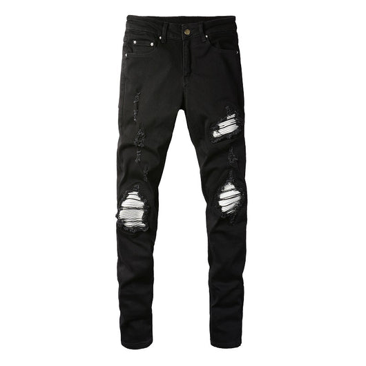 Jeans Slim Fit Rotos con Parches Plateados para Hombre - Image 2