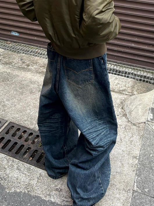 Jeans Vintage Desgastado de Pierna Ancha Estilo Retro Americano - Image 6