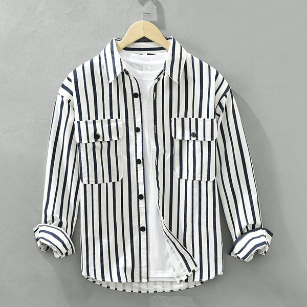 Camisa Suelta a Rayas Remodelada para Hombre Joven - Image 6