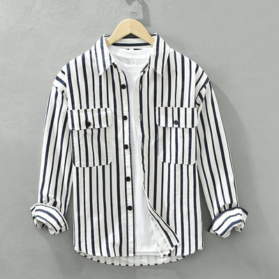 Camisa Suelta a Rayas Remodelada para Hombre Joven - Image 6