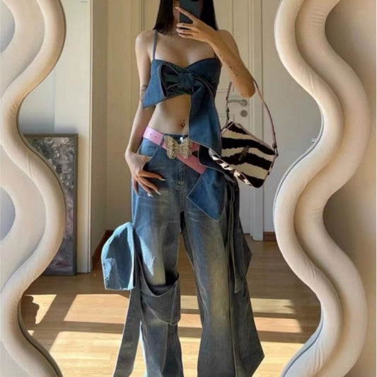 Top Bandeau Denim Corto con Moño - Diseño Sexy y Fresco