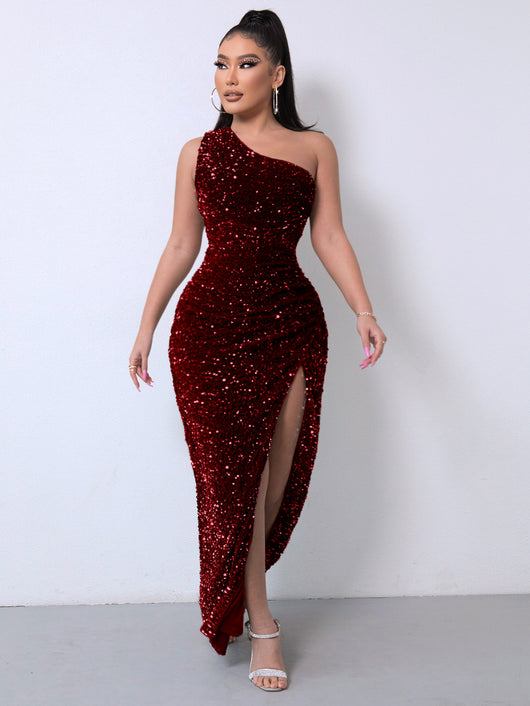 Vestido de Fiesta Asimétrico con Lentejuelas y Abertura Elegante - Image 11