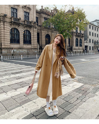 Abrigo de Lana Hepburn Coreano Suelto Midi para Otoño e Invierno - Image 19