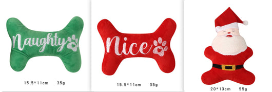 Green plush bone dog toy with "Naughty" embroidered in white, featuring a white paw print. - Image 9
