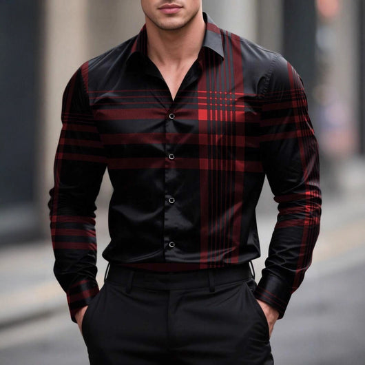 Camisa Manga Larga con Estampado Digital a Rayas para Hombre - Image 10