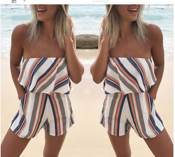 Jumpsuit Holgado de Rayas y Volantes Estampado