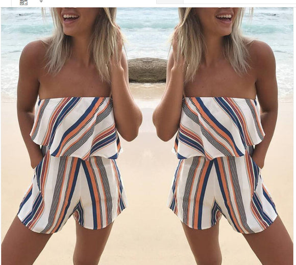 Jumpsuit Holgado de Rayas y Volantes Estampado