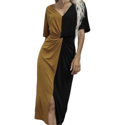 Vestido Elegante Escote V Manga Corta con Aberturas - Image 4