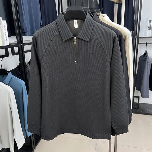 Polo Manga Larga con Textura Waffle y Cierre Medio - Estilo Americano - Image 2