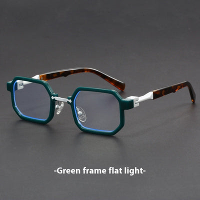 Retro polygon sunglasses for women with a leopard print frame and blue-tinted lenses. - Image 11