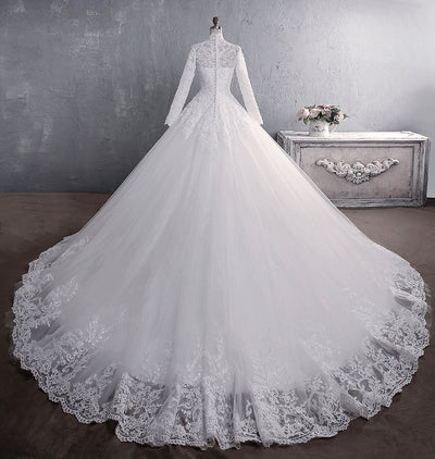 Vestido de Novia de Encaje con Cuello Alto y Mangas Largas Talla Grande - Image 3
