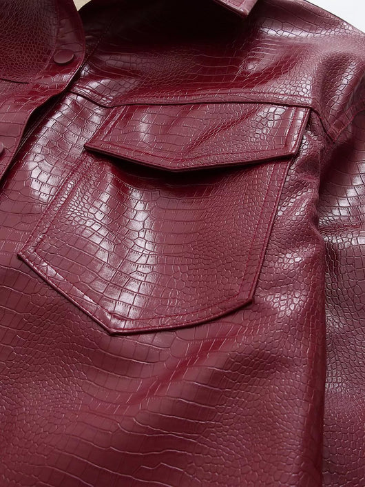Chaqueta de Cuero con Bolsillos Dobles y Cuello Ajustable - Image 6