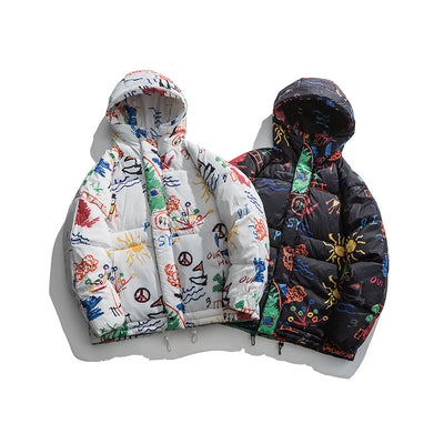 Abrigo Suelto de Algodón con Estampado Graffiti para Hombre - Image 5