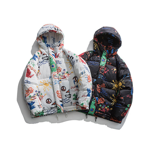 Abrigo Suelto de Algodón con Estampado Graffiti para Hombre - Image 5