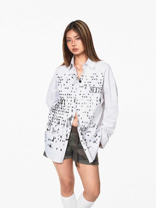 Camisa Larga Estampada a Rayas con Letras para Mujer