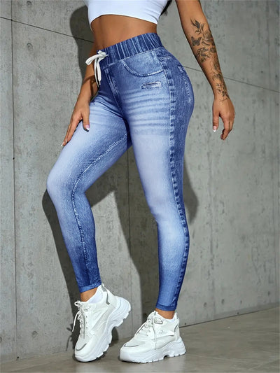 Pantalones Estampados de Cintura Alta con Cordón Europeos y Americanos - Image 8