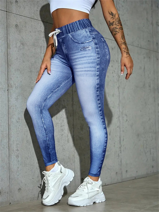 Pantalones Estampados de Cintura Alta con Cordón Europeos y Americanos - Image 8
