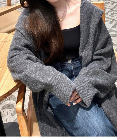 Cardigan Largo con Capucha Estilo Coreano Tejido para Mujer - Image 18