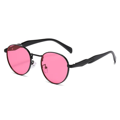 Silver metal round frame sunglasses with dark grey lenses and black temples, offering UV protection for women. - Image 10