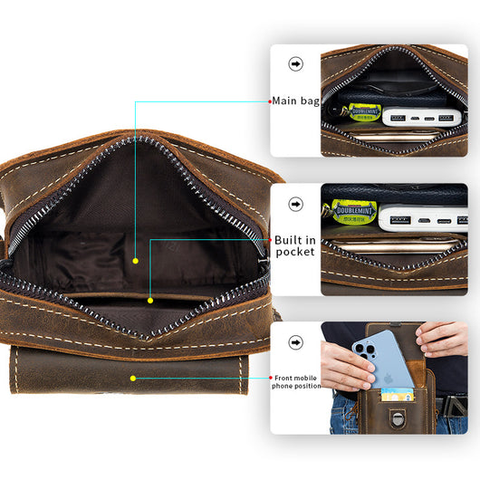 Bolsa Mensajera de Cuero con Cinturón Multifuncional para Hombre - Image 17