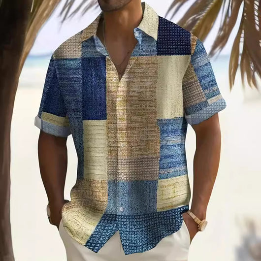 Camisa Estampada para Hombre con Cuello Solapa de Manga Corta - Image 3