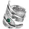 S925 Inlaid Verde Agate Feather Ring Plateado