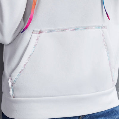 Sudadera Hoodie Suelta con Bloques de Color Arcoíris y Cintas - Image 8