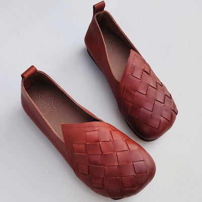 Zapatos Tejidos de Cuero Retro para Mujer - Casual y Versátil - Image 4