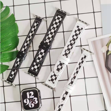 Correa Apple Watch 7 Cuadros Blanco y Negro Lona y Cuero - Image 15