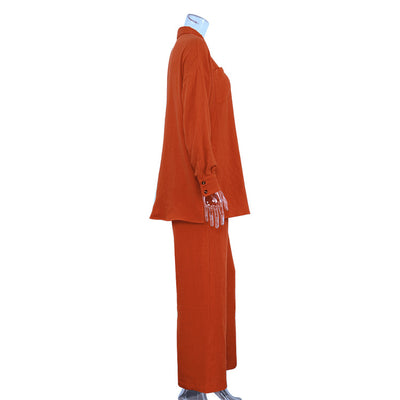 Conjunto Elegante de Blusa Manga Larga y Pantalón Ancho Cintura Alta - Image 17