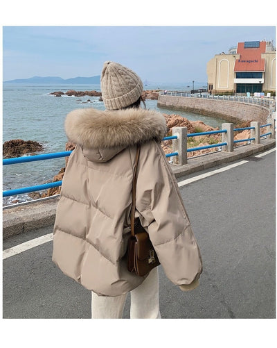 Chaqueta de Algodón para Mujer con Cuello de Pelaje y Capucha - Image 19