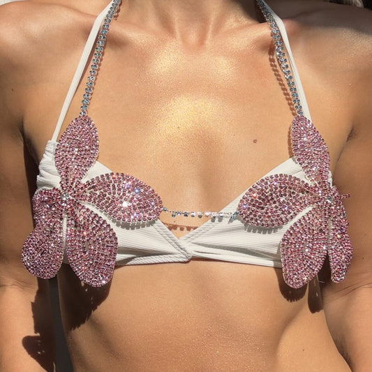 Cadena Corporal de Flores con Brillantes para Playa y Fiesta