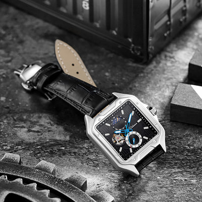 Reloj Mecánico Automático Cuadrado Impermeable con Diseño Calado para Hombre - Image 9