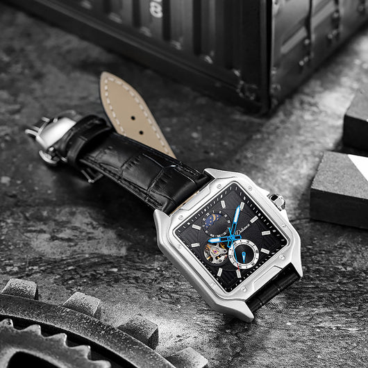 Reloj Mecánico Automático Cuadrado Impermeable con Diseño Calado para Hombre - Image 9