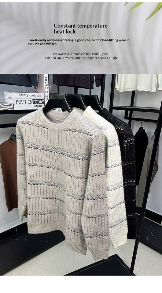 Suéter Grueso de Cuello Redondo para Hombre con Forro Polar y Textura de Visón Sintético - Image 24