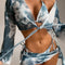 Bikini Tie-dye de Cuatro Piezas Sexy con Abertura