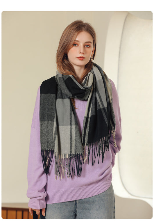 Bufanda de Cashmere Artificial Gruesa y Cálida con Flecos - Image 21