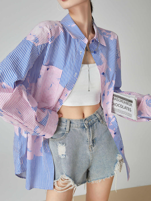 Blusa Suelta de Rayas Azules Estampada para Mujer - Image 6