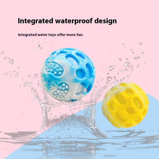 Blue and white marbled rubber dog toy ball with textured nubs and hollows, approximately 6cm in diameter. - Image 5