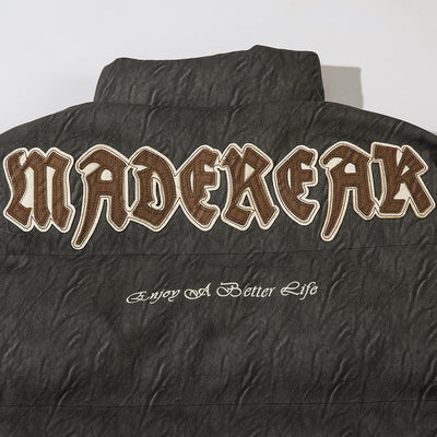 Chaqueta de Cuero con Parches de Letras Bordados para Hombre - Image 4