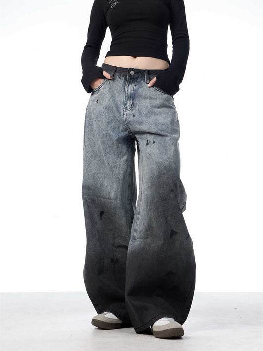 Pantalones Jeans Sueltos Efecto Desteñido con Tinta Splash - Image 3