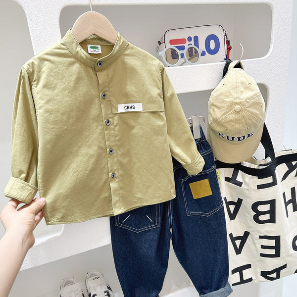 Camisa Infantil de Manga Larga en Colores Sólidos